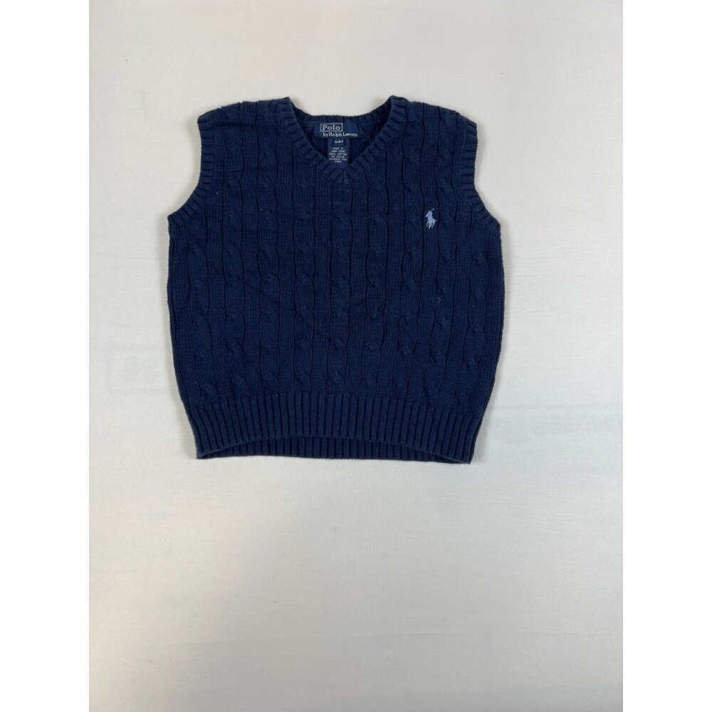 Polo Ralph Lauren Boys 4/4T Navy Blue Sweater Vest Cable Knit Cotton Pony Logo